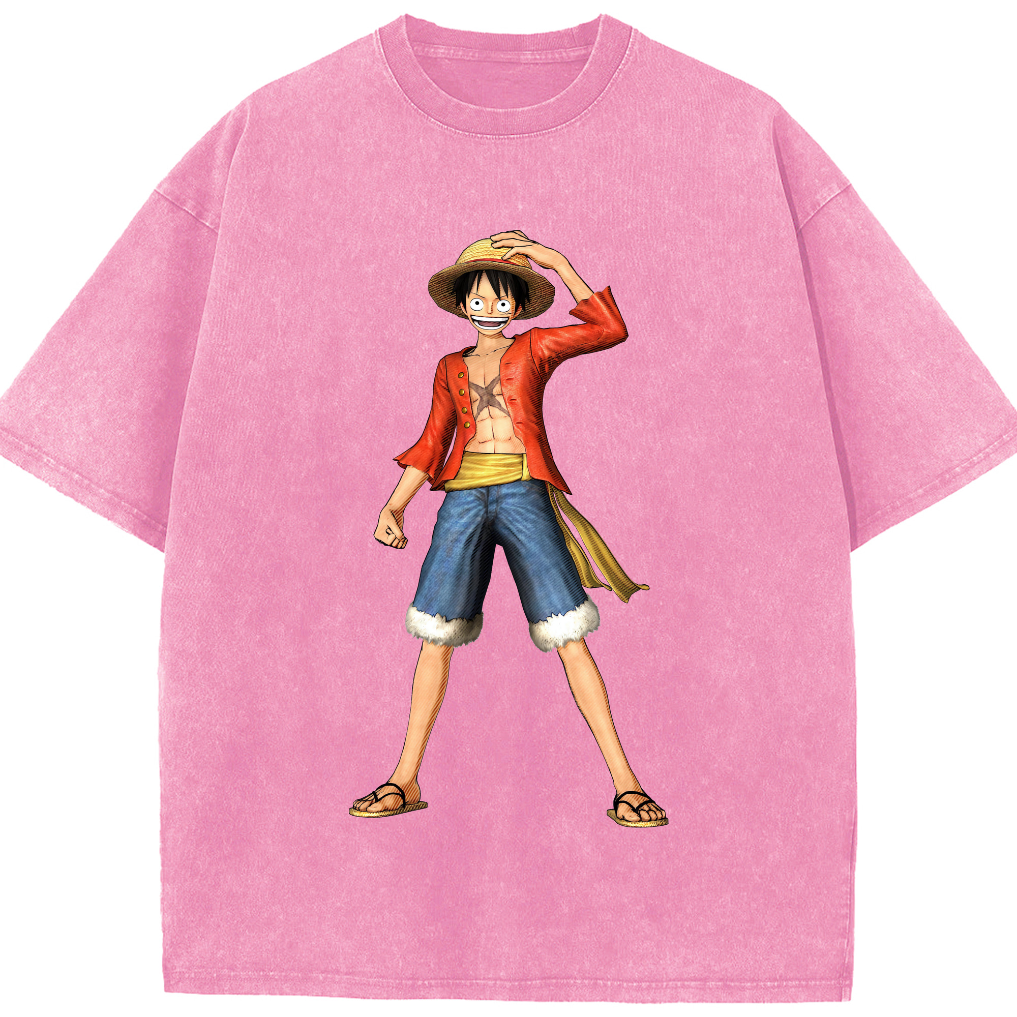 ワンピース モンキー・D・ルフィ ONE PIECE Monkey D. Luffy 綿100% ヴィンテージ風 半袖Tシャツ（フロントプリント）